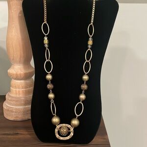 Vintage Gold Tone Beaded and Box Chain Necklace